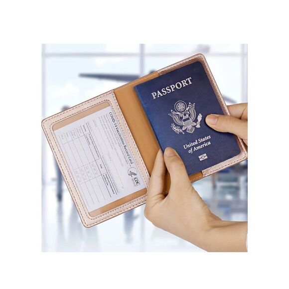 Passport Wallet/Holder with Vaccine Card Slot Rose Gold - Picture 2 of 4